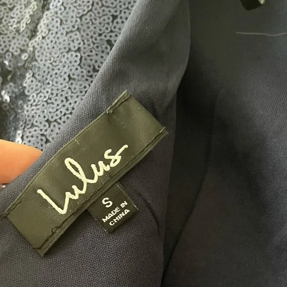 Lulus Navy Blue Sequin Bodycon 3/4 Sleeve Mini Dress Size Small - Picture 9 of 9